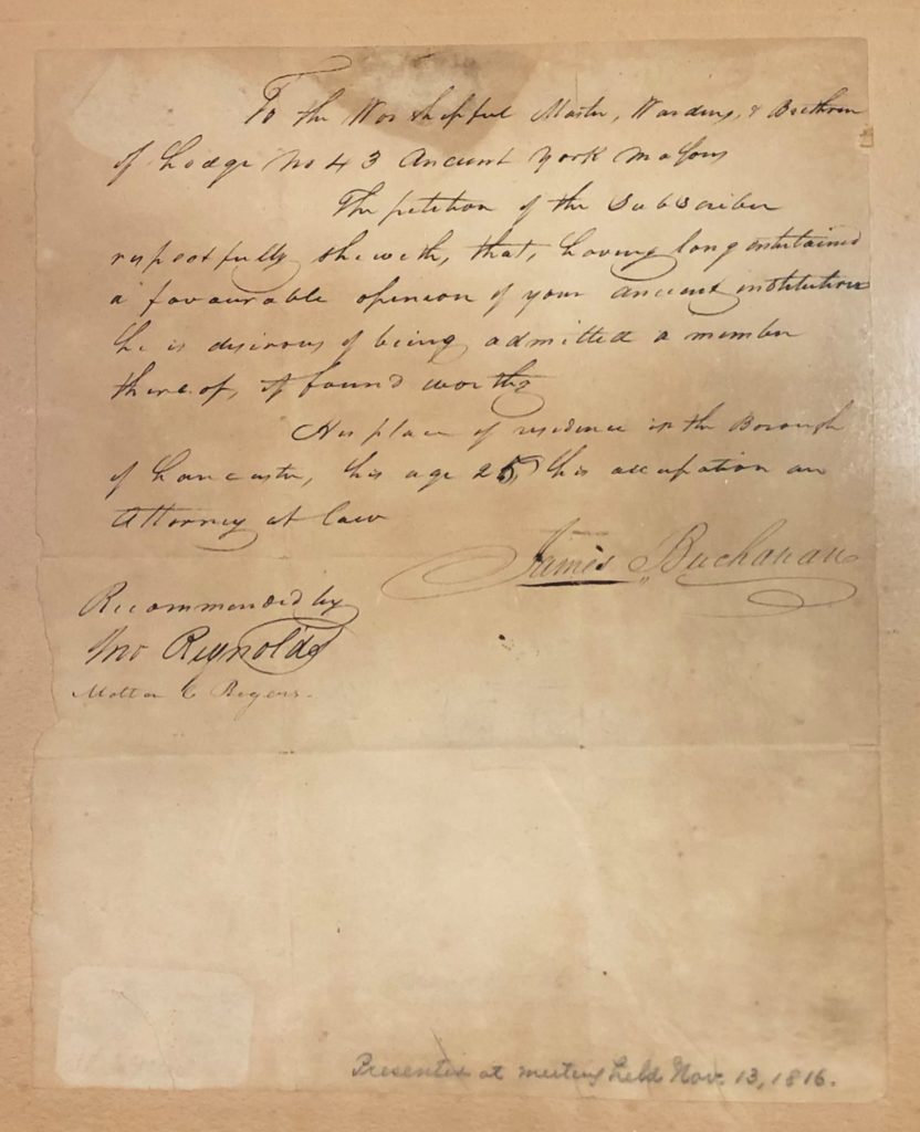 James Buchanan's Masonic Lodge Petition